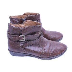 BORN Ankle Boot Womens Sz 10 Side Zip Leather Buckle (BOC) Plaid Insert